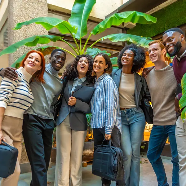 Group photo of a diverse team of coworkers